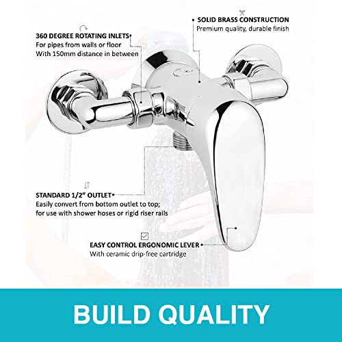 ENKI, Cruze, BT3918, Chrome, Manual Exposed Wall Mounted Shower Mixer Valve, Solid Brass, Modern, Easy to Install, 10-Year Guarantee