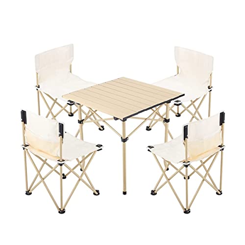 FMXQYH Camping Chair Folding Outdoor Patio Furniture Sets, 5 Piece Foldable Patio Table and Chairs, Portable Backpacking Chairs for Lawn Concert