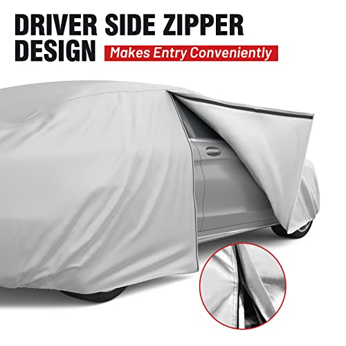 Favoto Waterproof Car Cover Outdoor Sedan Cover Universal Fit 177-194 Inch Right Side Zipper Design Sun Protection Waterproof Windproof Dustproof