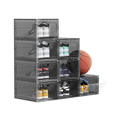 OMOPIN Clear Plastic Shoe Boxes Stackable, 10 Pack Drop Front Shoe Box, Shoe Storage Box, Sneaker Storage Shoe Containers for Size 12 (Clear 10pa