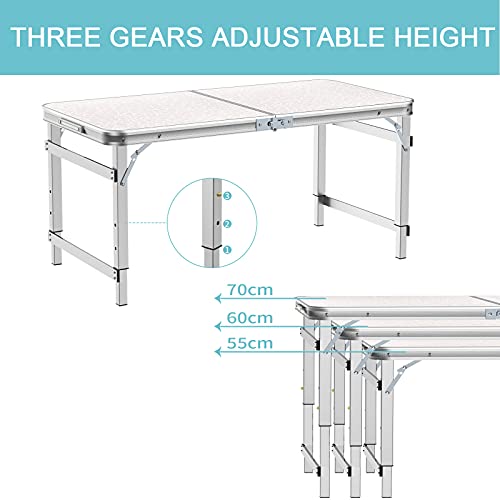 Ostazt Folding Table 4ft with 4 chairs Camping Buffet Table Portable Adjustable Height Garden Desk for Party Picnic Dinner Kitchen