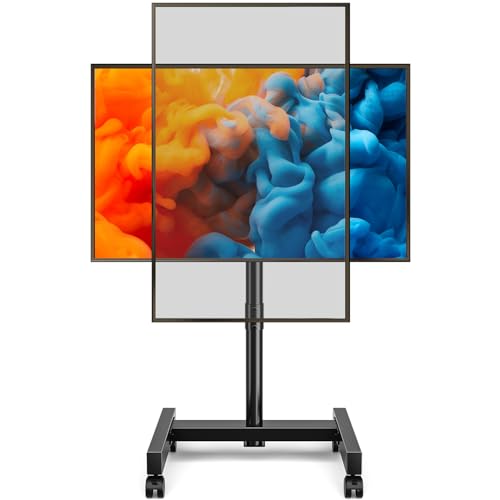 YOMT Mobile TV Cart Rolling TV Stand for 13-50 inch Screens, Tilting and Rotating Mount, Portrait to Landscape, Height Adjustable Portable TV Sta