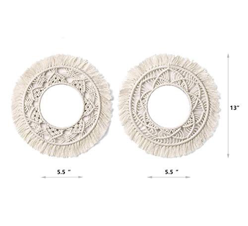 Wall Mirror Macrames Beautiful 2PCS Style Handmade Macrame Outsky Hanging Boho Fringe Round Decorative for Apartment Living Room Bedroom Baby Nur