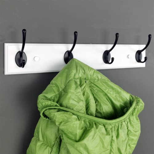 lomejii 4 Black Hooks Wood Coat Rack Wall Mount, 44cm, White, Stronger Hooks for Hanging Clothes,Hat,Backpack etc, Great Modern Wall Mounted Rack