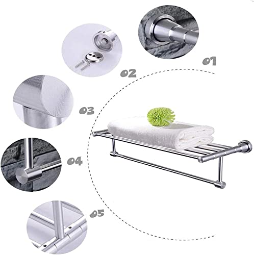 XHALERY 60cm Towel Rack Aluminum,Brushed Bathroom Storage Towel Rails,Wall Mounted 2-Tiers Towel Holder,for Towels Bathrobe Tea Towels