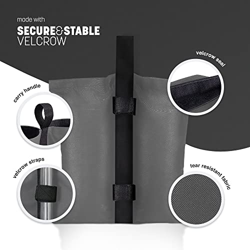 KEPLIN 4pk Weight Bags for Gazebo & Tents, Heavy Duty Secure Feet Bags with Velcro Straps for Canopy, Umbrella, Trampoline, Patio Shelters | Fill