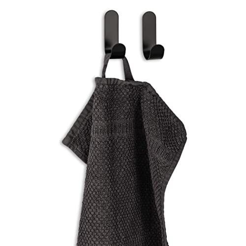 SEBSON® Self Adhesive Hooks for Bathroom Tiles or Kitchen 6 Pack, Towel Hooks No Drill, Hand Towel Holder Stainless Steel 60x18x33mm Black