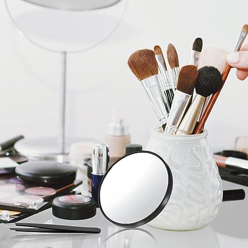 Sibba 15X Magnifying Mirror with 2 Suction Cups, 3.5 inches Magnifying Makeup Mirror with Slant Tweezers, Travel Compact Portable Magnifying Mirr