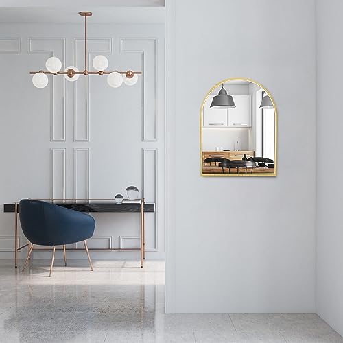 MYlovelylands 10x13 inch Gold Small Arched Mirror for Bathroom Vanity Mirror or Wall Decor Arch Mirror Brushed Metal Frame Wall Mounted Mirror fo