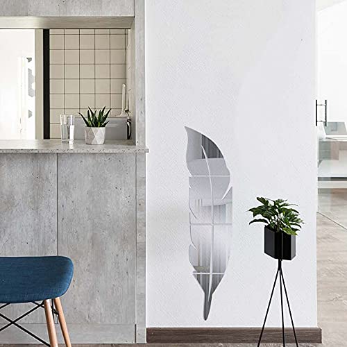 Feather Mirror Wall Sticker Acrylic Art Decoration Mirror Removable Mirror Decal for Gym, Living Room, Bedroom, Home Decoration