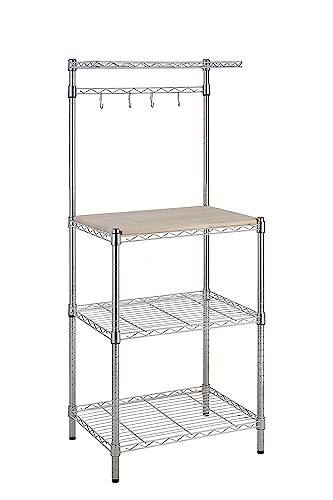 Amazon Basics Kitchen Storage Baker's Rack with Wood Table, Chrome/Wood, 61 cm Wide