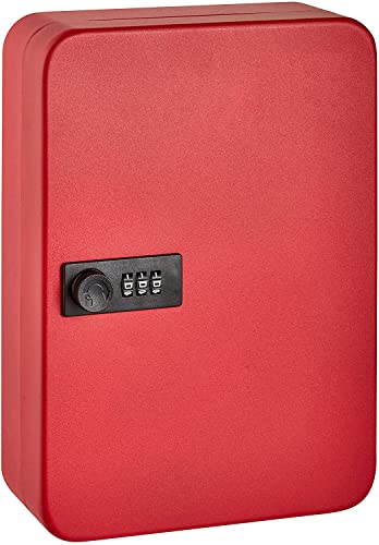 My Charity Boxes MCB Combination Lock Keys Cabinet Security Storage Box Organizer Holder Locked Key Box Wall Mount Steel 48 Slots (Red)