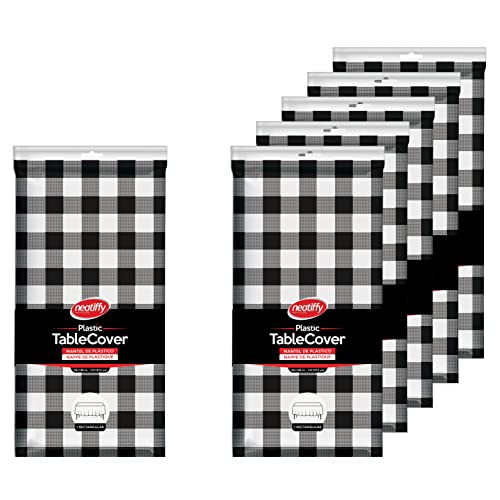 Neatiffy 6 Pack Plastic Table Cloth Picnic/Party/Banquet, Disposable/Reusable Table Cover (White Golden Dot)