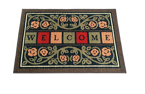 Ottomanson Rubber Back Doormat Collection, Floral Tile Design, "Welcome" Text, 51 cm x 76 cm, Multicolor