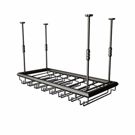 EYLINK Bar Counter Floating Wine Rack, Ceiling Hanging Wine Holder Adjustable Height, Wine Bottle and Glass Rack, Vintage Goblet Stemware Storage