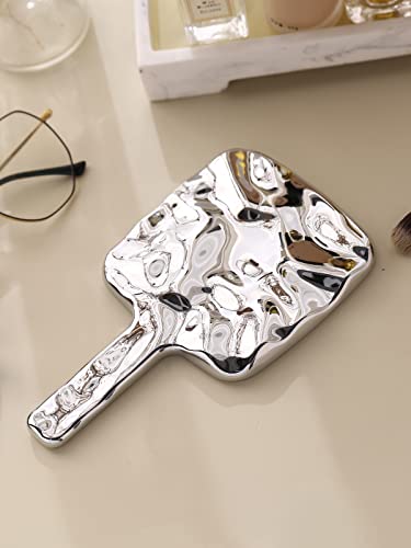 MIRRORNOVA Handheld Mirror, Water Ripples Hand Mirror with Handle for Make up, Square, Silver, Medium