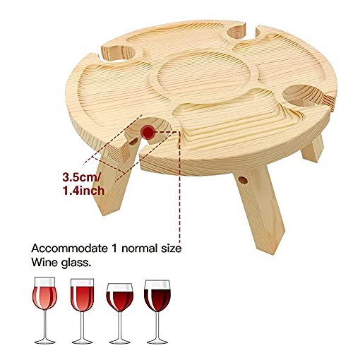 MOVKZACV 2 In 1 Beach Wooden Folding Portable Picnic Table Hiking With Wine Glass Holder,Mini Table for Hiking,Camping,Outdoor Dinner, Lightweigh