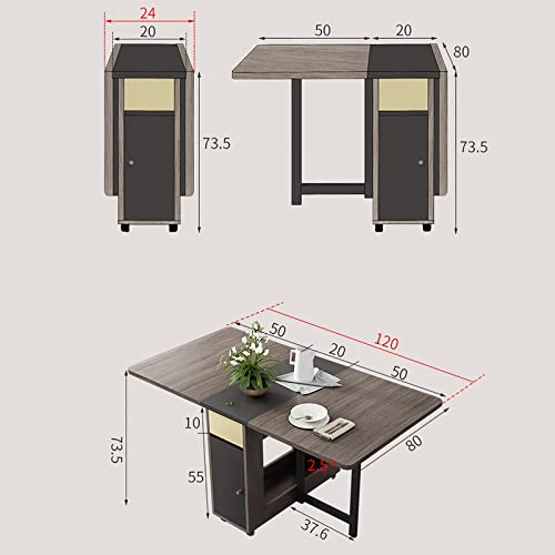 DISHENGZHEN Foldable Dining Table Set with 4 Chairs, Mobile Drop Leaf Table and Wooden Storage Table with 2 Wheels, Perfect for Kitchen, Dining R
