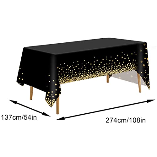 FUYOAL Black and Gold Party Tablecloth, 54x108 Inch Black Dot Tablecloths Gold Dot Confetti Table Cloth Black Table Cloth Party Rectangular Table