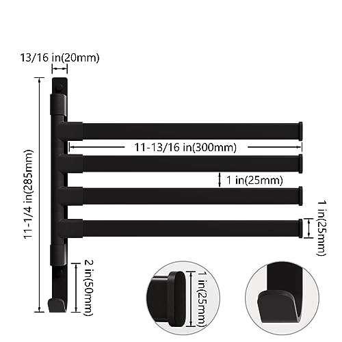 ROSEBEAR 4 Arm Towel Rail, Swivel Towel Rail Towel Holder Wall-Mounted Swing Towel Rack for Kitchen, Bathroom, Toilet, Hot Tub, Spa