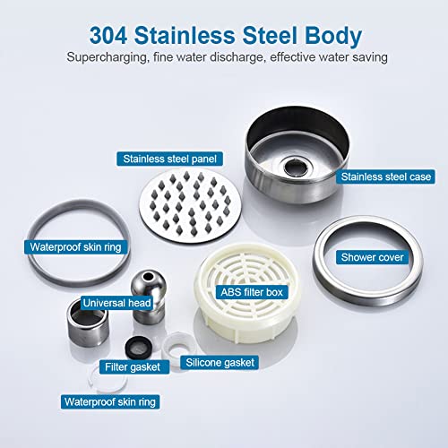 Shower Head, 3 Inch High Pressure Shower Head, Fixed Shower Head Adjustable with Swivel Ball, 304 Stainless Steel Water Saving Rain Shower Head(8