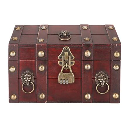Treasure Chest Storage Box, Vintage Style Decorative Storage Box with Combination Lock, Wooden Treasure Chest Boxes for Crafts Keepsakes Pirate,