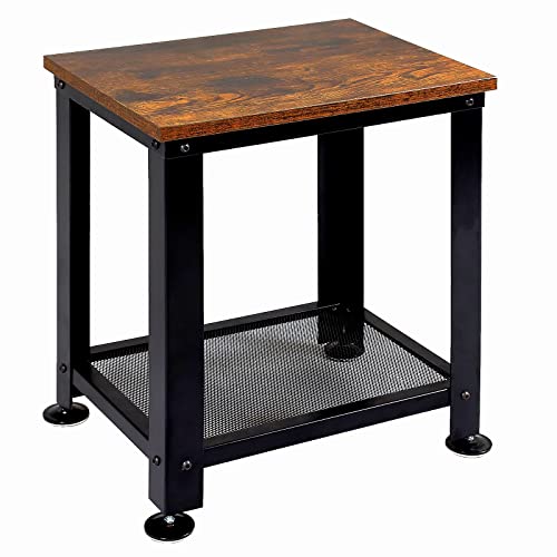 GIOTORENT 3-Tier Small End Table, Tall Nightstand with Adjustable Shelf, Narrow Side Table with Sturdy Diamond Grid, Bedside Table for Living Roo