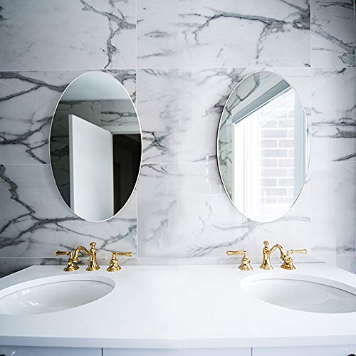 Organizedlife Bathroom Wall Mounted Mirror, 64 x 37 cm Oval Simple, Frameless Dressing Mirror,Hallway Bedroom