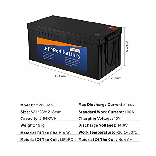 XGYUII 12V 200Ah Rechargeable Lithium Iron Phosphate Battery, Built-In BMS, Waterproof Deep Cycle, for Home Electrical Storage/Solar System/RV/Go