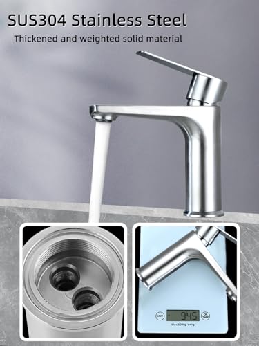 Bifordo Bathroom Tap,Easy to Install Brushed Nickel Bathroom Sink Faucet with Supply Lines & Deck Plate for 1 or 3 Hole…