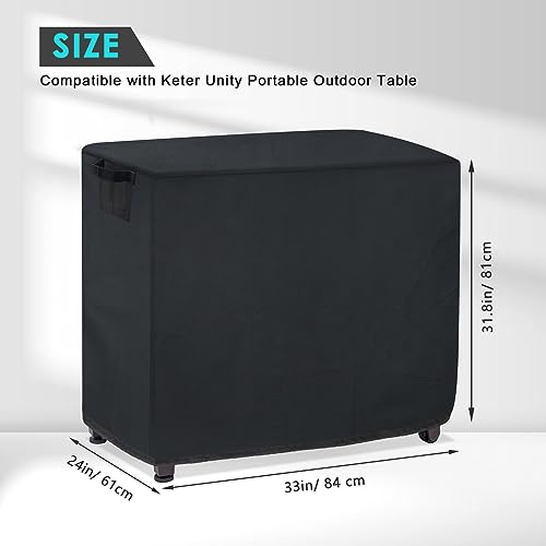 Hoedia 32 Inch Outdoor Prep Table Cover for Keter Unity Portable Table, BBQ Prep Table Cover and Dustproof Bar Cart Cover UV Resistant (Black)