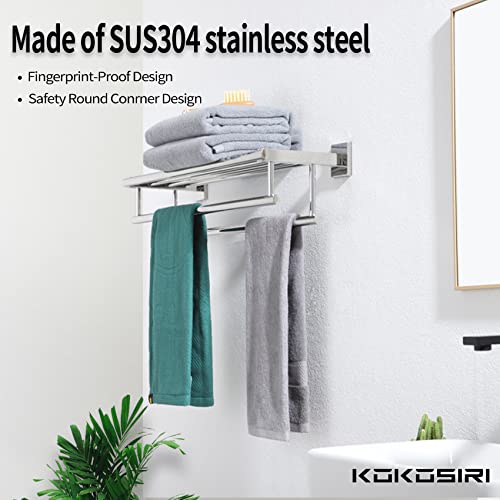 KOKOSIRI Bathroom Towel Rack Towel Holder 20 Inch Towel Shelf with Double Towel Rails Wall Mounted Stainless Steel, Polished Chrome, B6005CH-L20