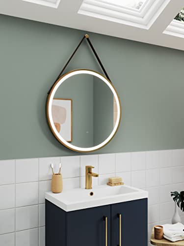 nuie LQ712 Salana Modern Bathroom Wall Hung Framed LED Touch Sensor Mirror, Brushed Brass