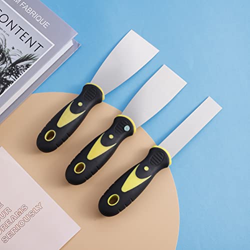 kuou 3 Pcs Wallpaper Scraper, Stainless Steel Paint Scraper Tool Plaster Scraper Set Wall Filler Tool Putty Scraper Set for Wall Decoration-1/1.5