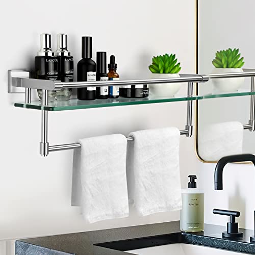Bathroom Glass Shelf Towel Rack Shelf Glass Organizer Wall-Mounted Bathroom Storage SUS304 Stainless Steel Towel bar/Track Wall-Mounted Tempered