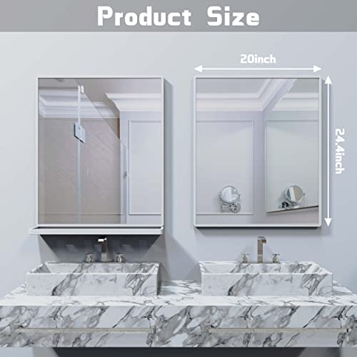 WONSTART Bathroom Mirror with Shelf, White Rectangle Wall Mirror for Living Room Bedroom Entryway, Bathroom Mirrors for Wall, Hanging Mirror for