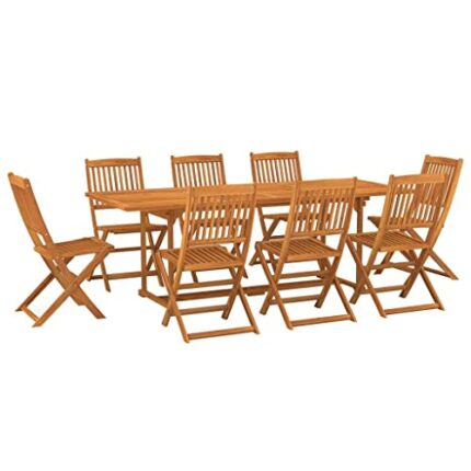 vidaXL Solid Acacia Wood Garden Dining Set 9 Piece Outdoor Terrace Backyard Patio Furniture Dining Dinner Table and Chair Seating Seat