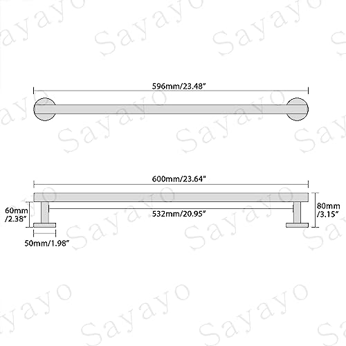 SAYAYO Towel Rail Wall Mounted Black Towel Holder Bathroom Towel Bar for Hand Towel SUS 304 Stainless Steel 24-Inch/600MM, EGKN2301FT-600-B