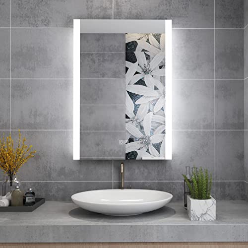 MIQU 600 x 500 mm Illuminated Bathroom Mirror,Bathroom Mirror with Led lights,Light Touch Sensor and Demister Anti-Fog Horizontal/Vertical Wall M