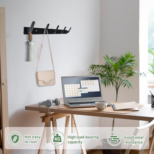 Sevenpers Coat Hangers Wall Mounted, Wall Coat Racks (2 Pack), Heavy Duty Black Coat Hooks, Door Hanger with 5 Hooks, Clothes Hooks and Wall Hook