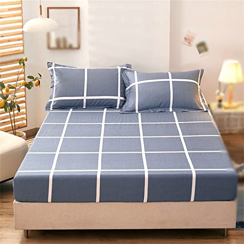 FKSDHDG Plain Plaid Bed Cover Printed Cotton Single Bed Hat Elastic Cushion Protection Cover Mattress Cover Bed Hat (Color : D, Size : 180 * 200C