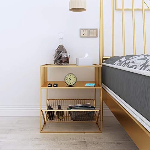 JYDQM Light Wrought Iron Bedside Table Nordic Simple Glass Side Cabinet Bedroom Storage Cabinet Metal Corner Cabinet