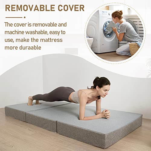 MAXYOYO Folding Mattress, Tri Fold Floor Mattress 15cm Gel Memory Foam with Washable Cover,Foldable in Three,Space-Saving for Guest (135x190x15cm