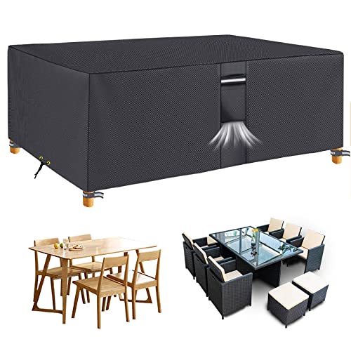 RICHIE Garden Furniture Covers Waterproof Garden Outdoor Table Cover 242x162x100cm, Heavy Duty 600D Oxford PVC Breathable Coating for Furniture S