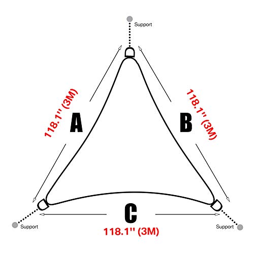 NAKIHOUSE 3x3x3 Meter Triangle Sun Shade Sail Canopy Awning 280gsm Polyester Waterproof Shade Sails for Outdoor Patio Garden with Free Rope(Grey)
