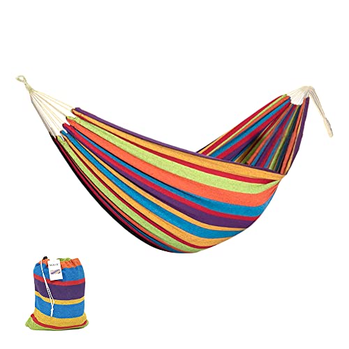 Hammock with Stand Included (250 cm) and Carry Case, Multi-Coloured Cotton Hammock for Garden, Terraces, Travel, Camping (Weight up to 150 kg)