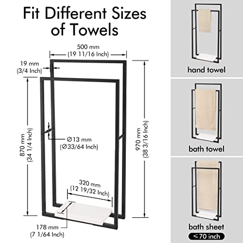 KES Towel Rail with Marble Base 2 Tier, Bathroom Towel Holder Free Standing Towel Rack Towel Stand Matte Black, BTH501-BK