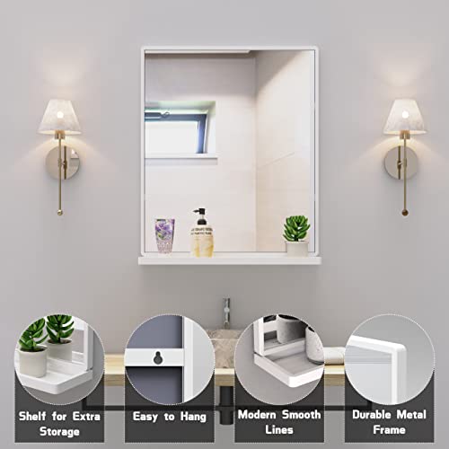 WONSTART Bathroom Mirror with Shelf, White Rectangle Wall Mirror for Living Room Bedroom Entryway, Bathroom Mirrors for Wall, Hanging Mirror for