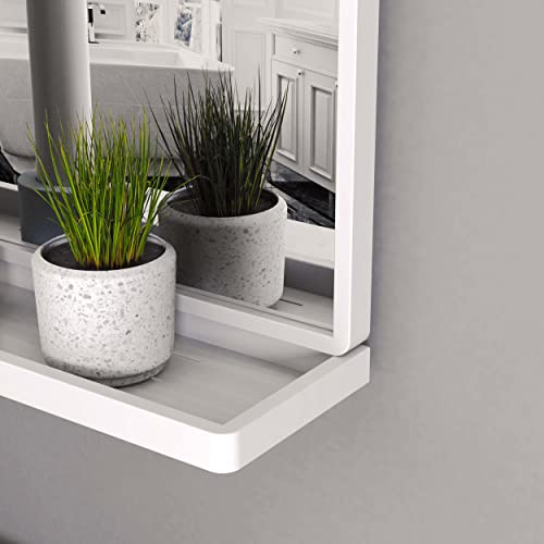 WONSTART Bathroom Mirror with Shelf, White Rectangle Wall Mirror for Living Room Bedroom Entryway, Bathroom Mirrors for Wall, Hanging Mirror for