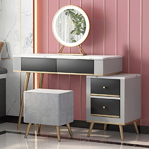 JYDQM Home with LED Lights Dressing Table Bedroom Iron Makeup Table with Multiple Drawers Dressing Table
